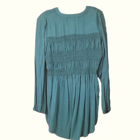Torrid green long sleeve smocked button front tunic length blouse top - Picture 3 of 8